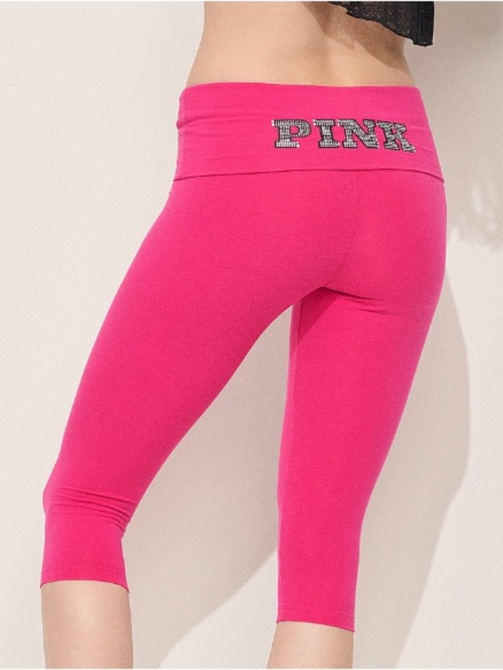 🩷VS Pink ✨bling✨ All Day Cotton foldover capri leggings sz M, L NWT